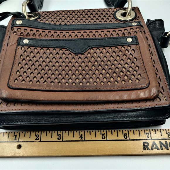 Rebecca Minkhoff Brown Black Leather Square Removeable Crossbody Handbag Purse - Picture 11 of 12